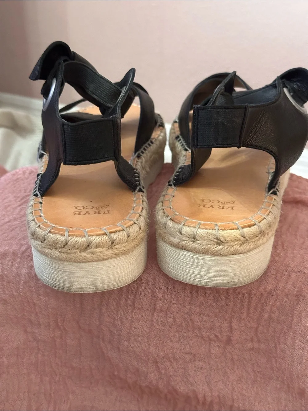 Frye Black Espadrille Platform Sandals - Size 9